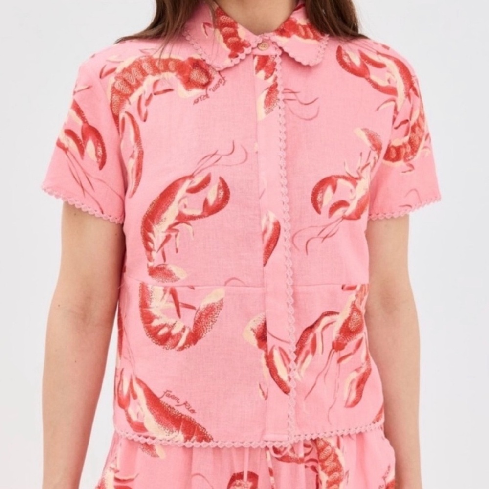 Farm Rio Pink and Red Lobster Print Shirt